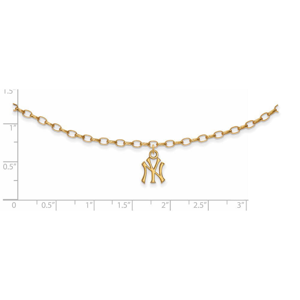 Alternate view of the MLB 14K Yellow Gold Plated Sterling Silver NY Yankees Anklet, 9 Inch by The Black Bow Jewelry Co.