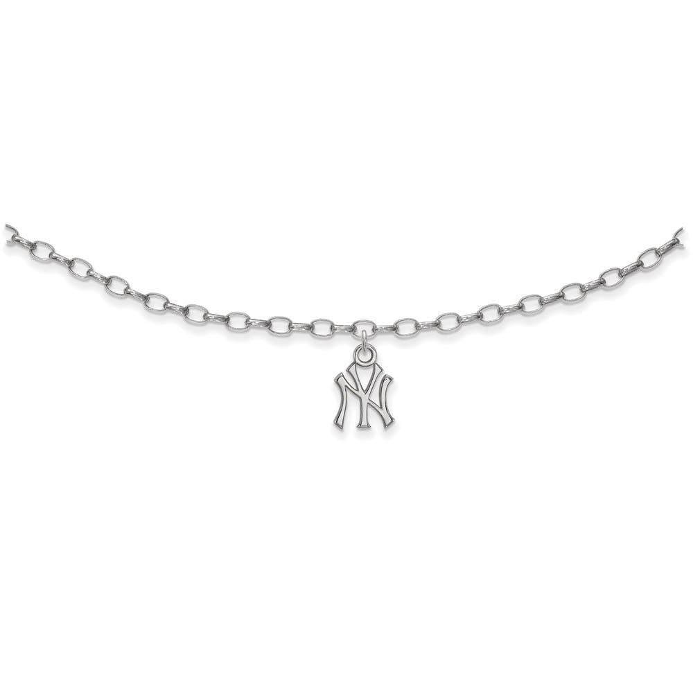 MLB Sterling Silver Rhodium Plated New York Yankees N-Y Anklet, 9 Inch, Item A8928 by The Black Bow Jewelry Co.