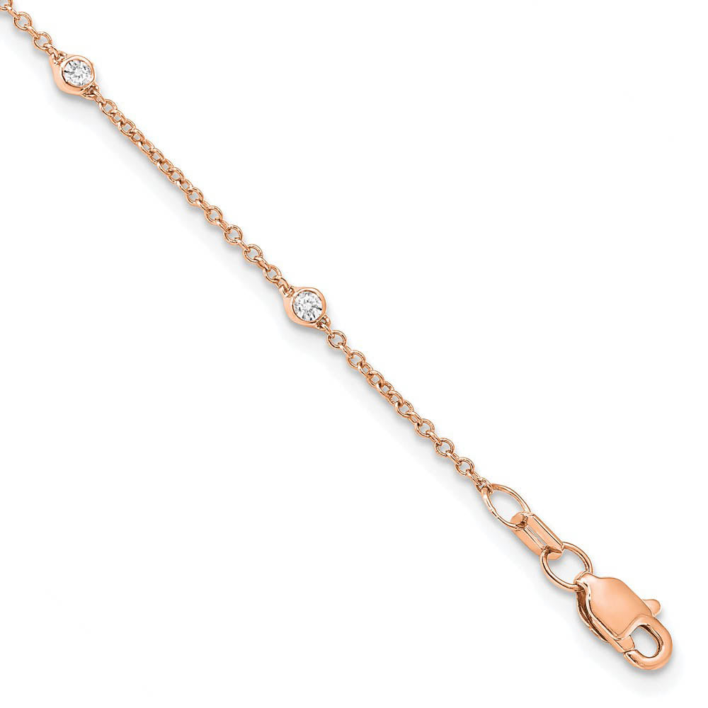 14k Rose Gold 1/5 Ct Lab Grown Diamond (E-F, VS1) Station Anklet - 9in, Item A8929 by The Black Bow Jewelry Co.