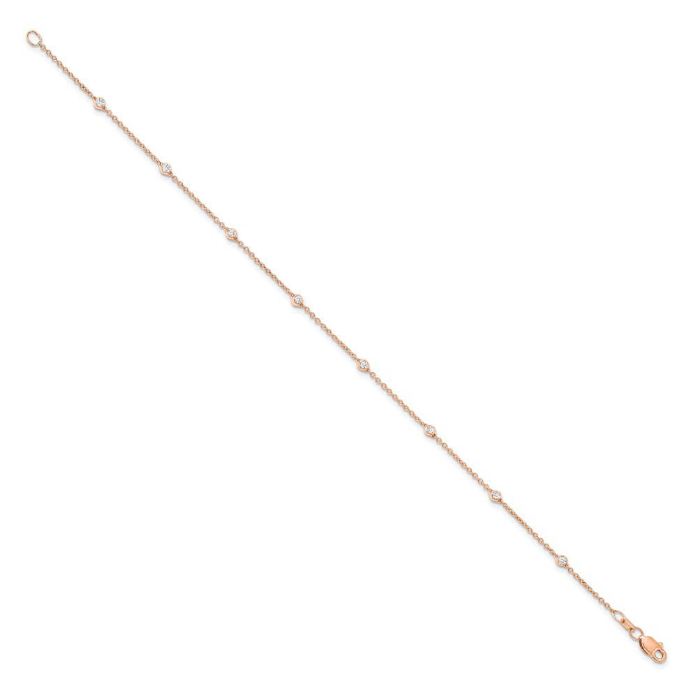 Alternate view of the 14k Rose Gold 1/5 Ct Lab Grown Diamond (E-F, VS1) Station Anklet - 9in by The Black Bow Jewelry Co.