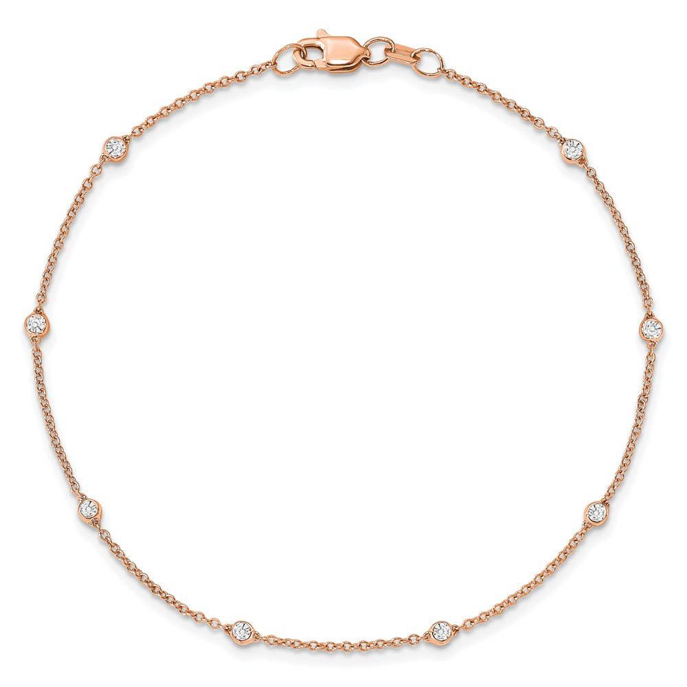 Alternate view of the 14k Rose Gold 1/5 Ct Lab Grown Diamond (E-F, VS1) Station Anklet - 9in by The Black Bow Jewelry Co.