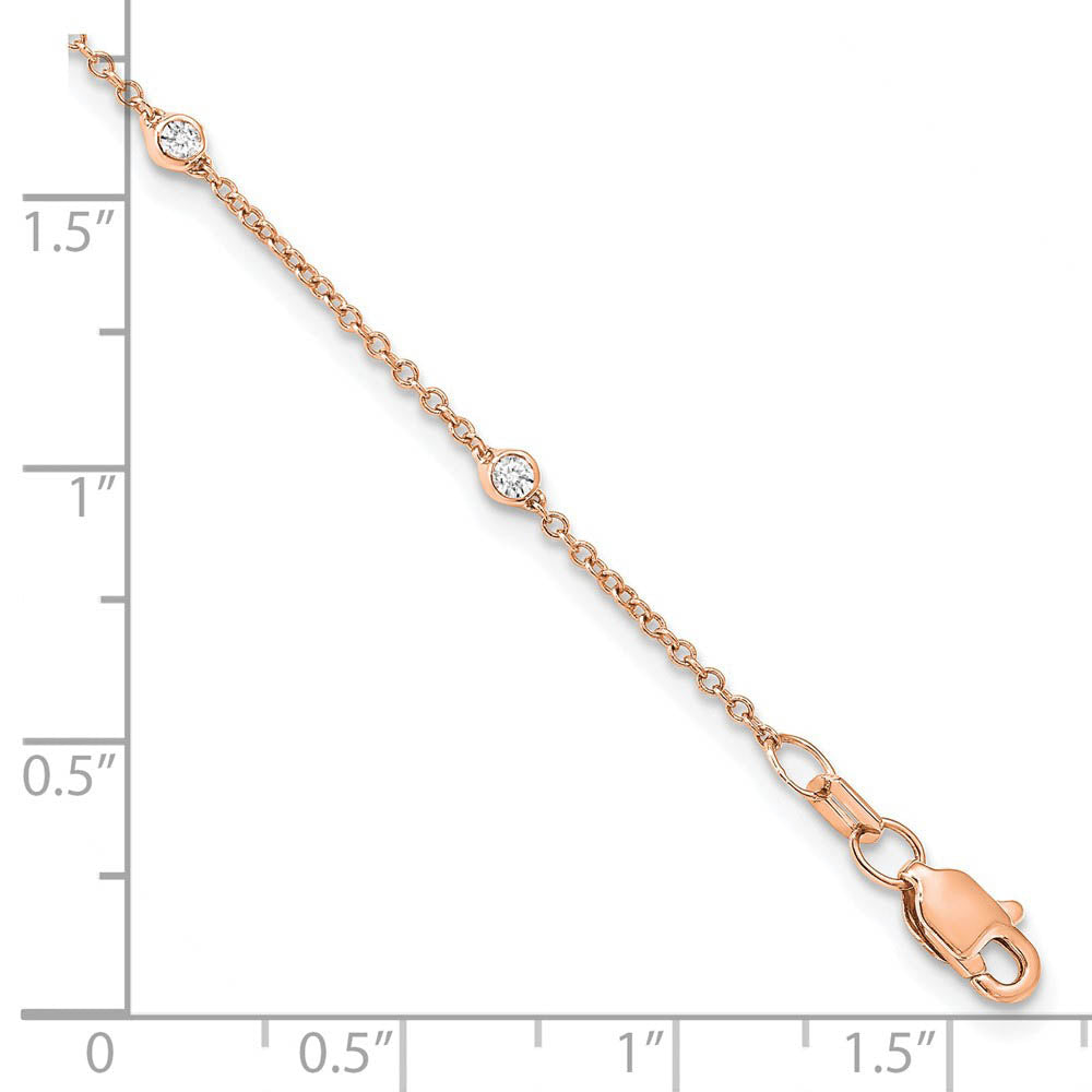 Alternate view of the 14k Rose Gold 1/5 Ct Lab Grown Diamond (E-F, VS1) Station Anklet - 9in by The Black Bow Jewelry Co.