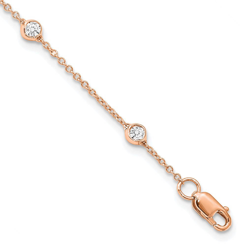 14k Rose Gold 1/2 Ct Lab Grown Diamond (E-F, VS1) Station Anklet - 9in, Item A8930 by The Black Bow Jewelry Co.