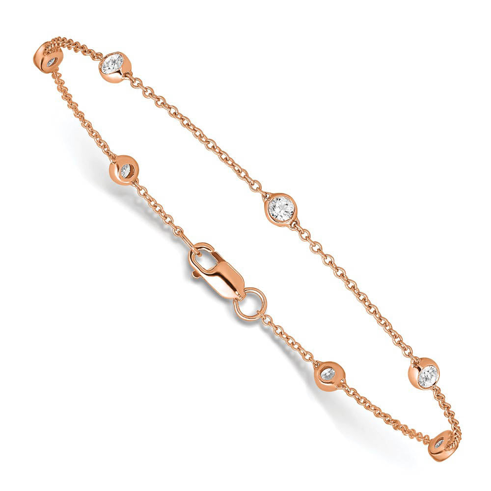 Alternate view of the 14k Rose Gold 1/2 Ct Lab Grown Diamond (E-F, VS1) Station Anklet - 9in by The Black Bow Jewelry Co.