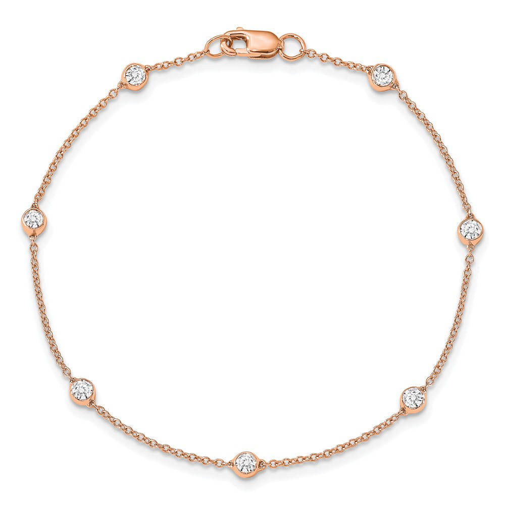 Alternate view of the 14k Rose Gold 1/2 Ct Lab Grown Diamond (E-F, VS1) Station Anklet - 9in by The Black Bow Jewelry Co.