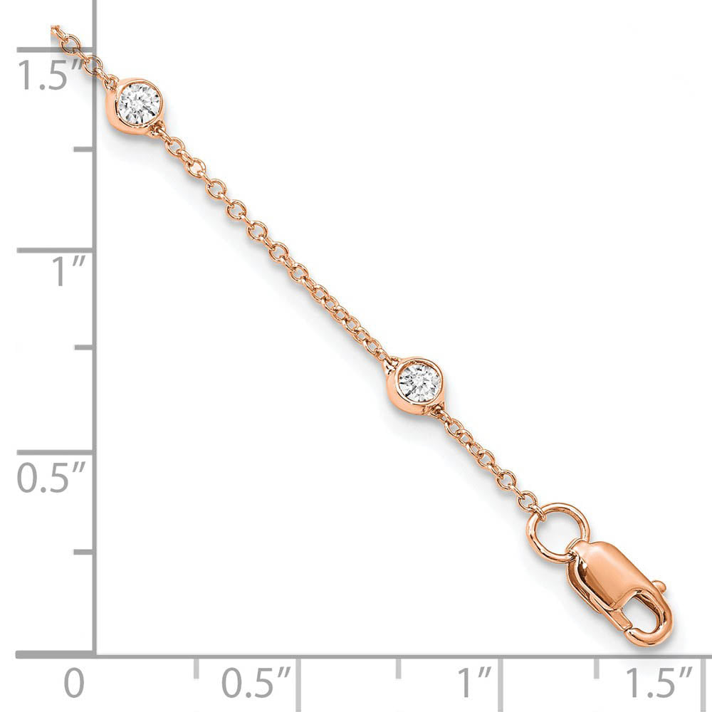 Alternate view of the 14k Rose Gold 1/2 Ct Lab Grown Diamond (E-F, VS1) Station Anklet - 9in by The Black Bow Jewelry Co.