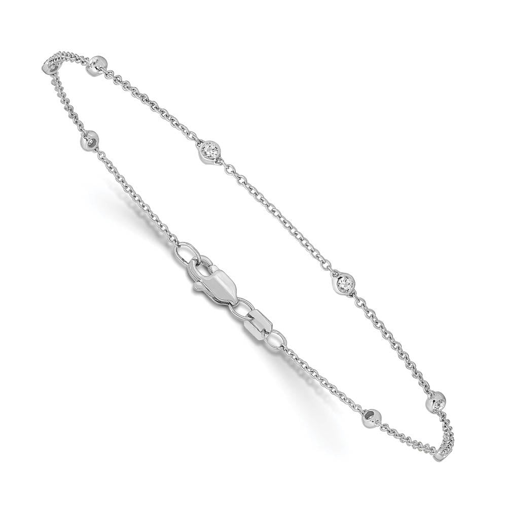 Alternate view of the 14k White Gold 1/5 Ct Lab Grown Diamond (E-F, VS1) Station Anklet - 9in by The Black Bow Jewelry Co.