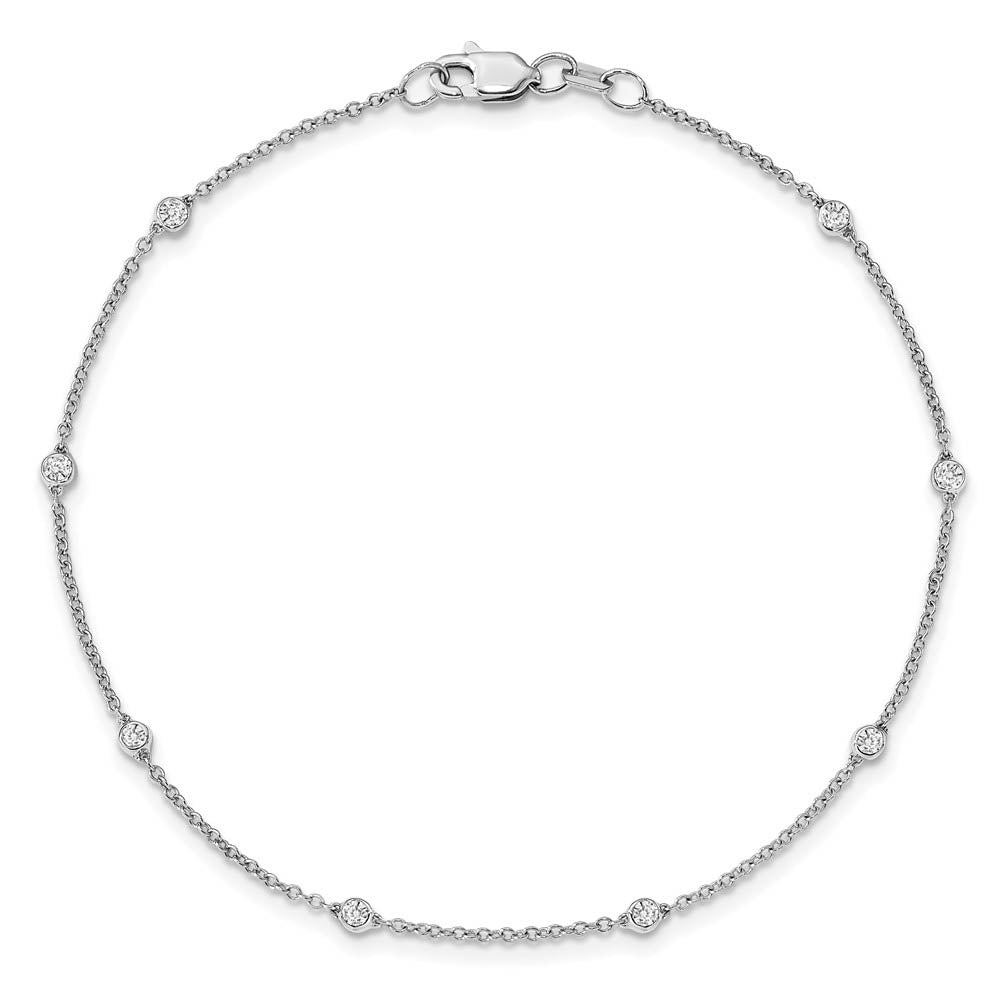 Alternate view of the 14k White Gold 1/5 Ct Lab Grown Diamond (E-F, VS1) Station Anklet - 9in by The Black Bow Jewelry Co.