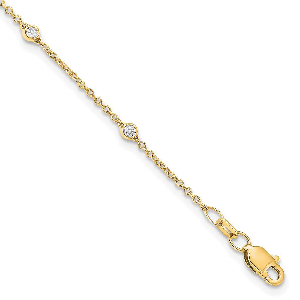 14k Yellow Gold 1/5 Ct Lab Grown Diamond (E-F, VS1) Station Anklet - 9in, Item A8933 by The Black Bow Jewelry Co.