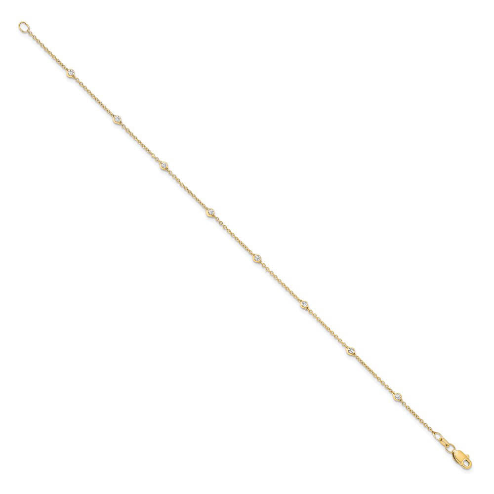 Alternate view of the 14k Yellow Gold 1/5 Ct Lab Grown Diamond (E-F, VS1) Station Anklet - 9in by The Black Bow Jewelry Co.