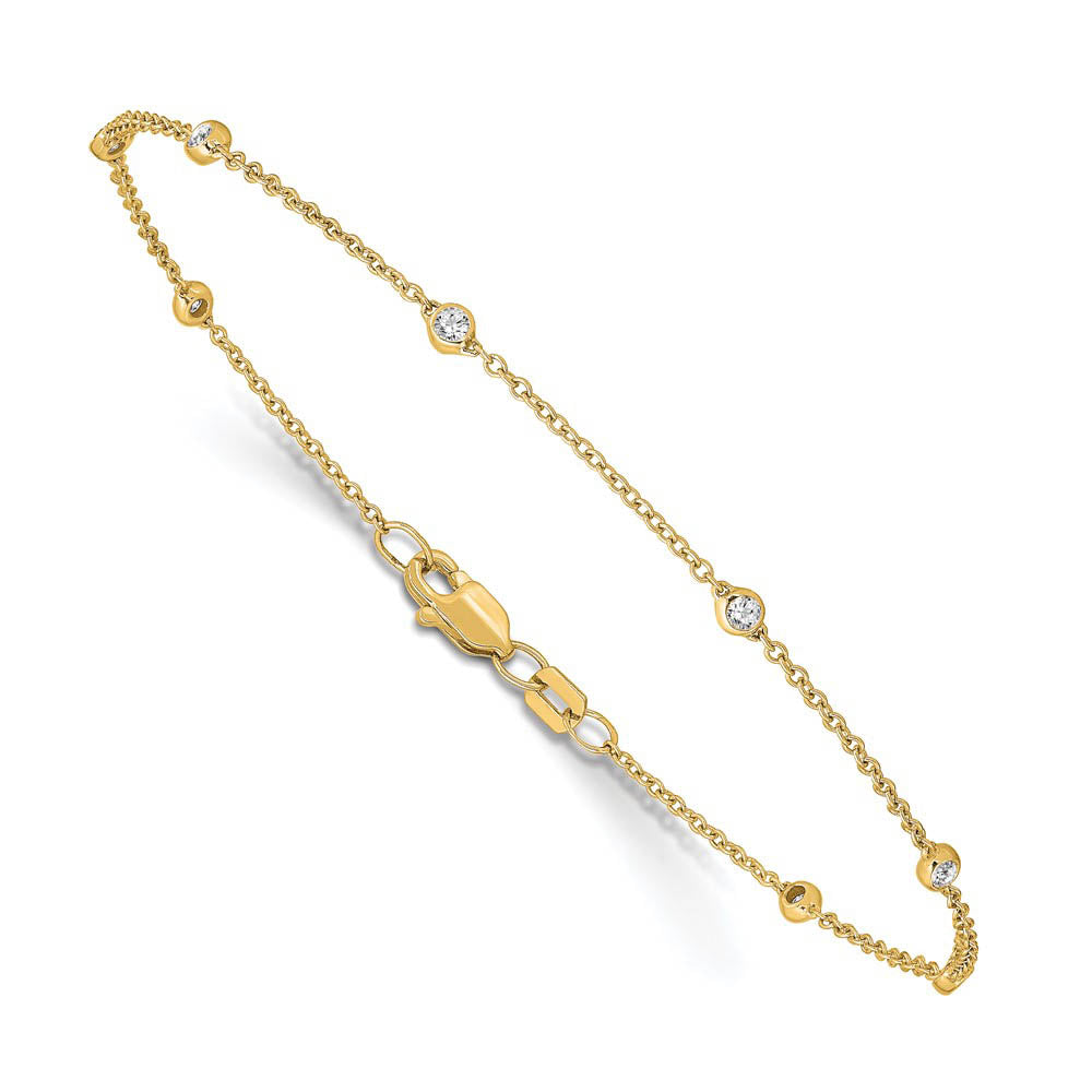 Alternate view of the 14k Yellow Gold 1/5 Ct Lab Grown Diamond (E-F, VS1) Station Anklet - 9in by The Black Bow Jewelry Co.