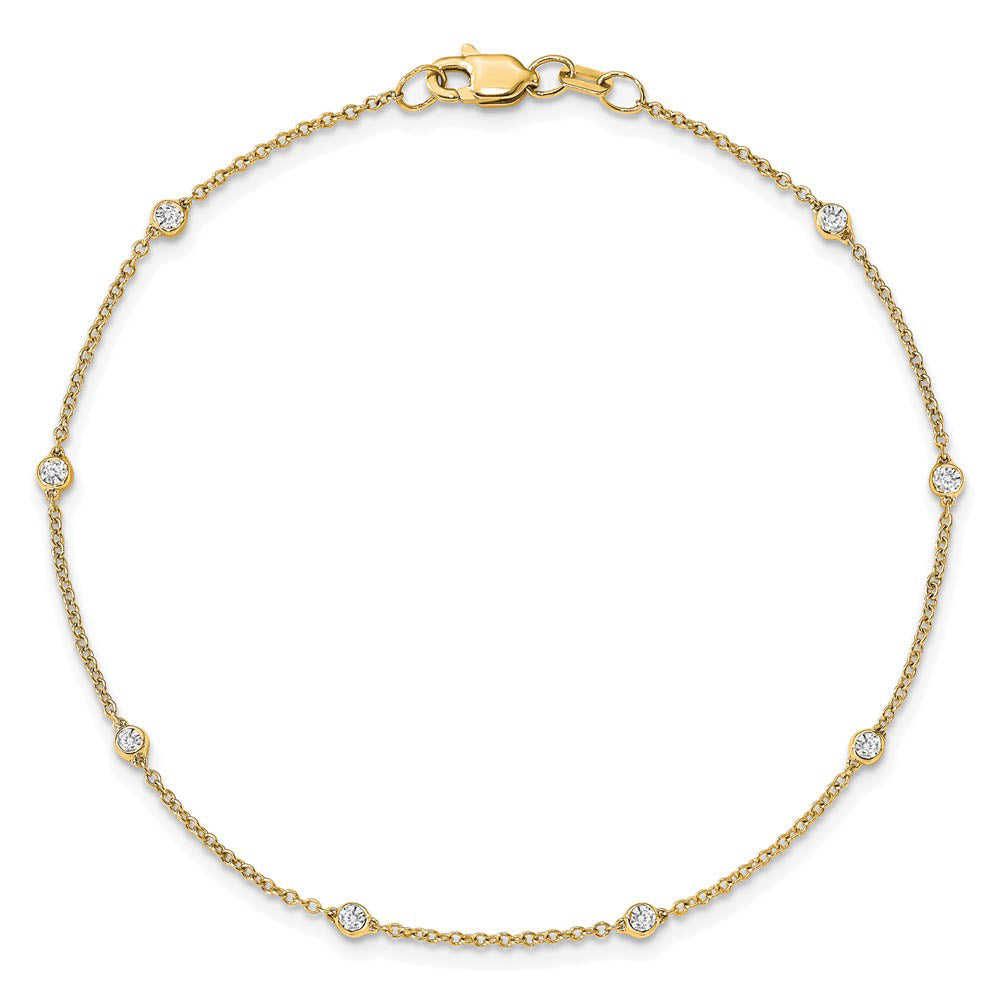 Alternate view of the 14k Yellow Gold 1/5 Ct Lab Grown Diamond (E-F, VS1) Station Anklet - 9in by The Black Bow Jewelry Co.
