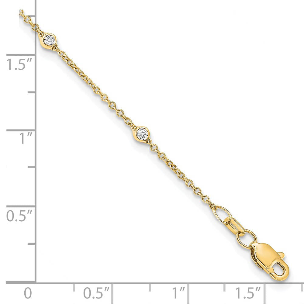 Alternate view of the 14k Yellow Gold 1/5 Ct Lab Grown Diamond (E-F, VS1) Station Anklet - 9in by The Black Bow Jewelry Co.