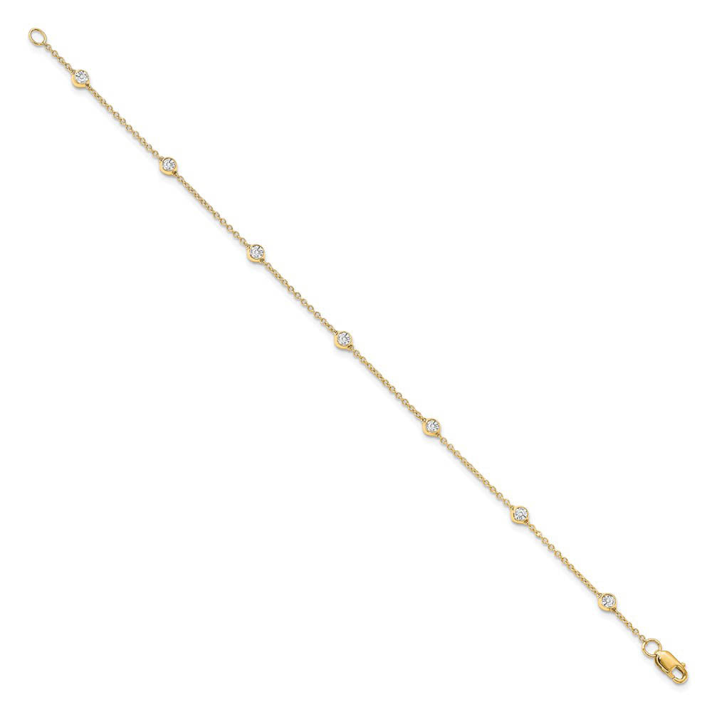 Alternate view of the 14k Yellow Gold 1/2 Ct Lab Grown Diamond (E-F, VS1) Station Anklet - 9in by The Black Bow Jewelry Co.