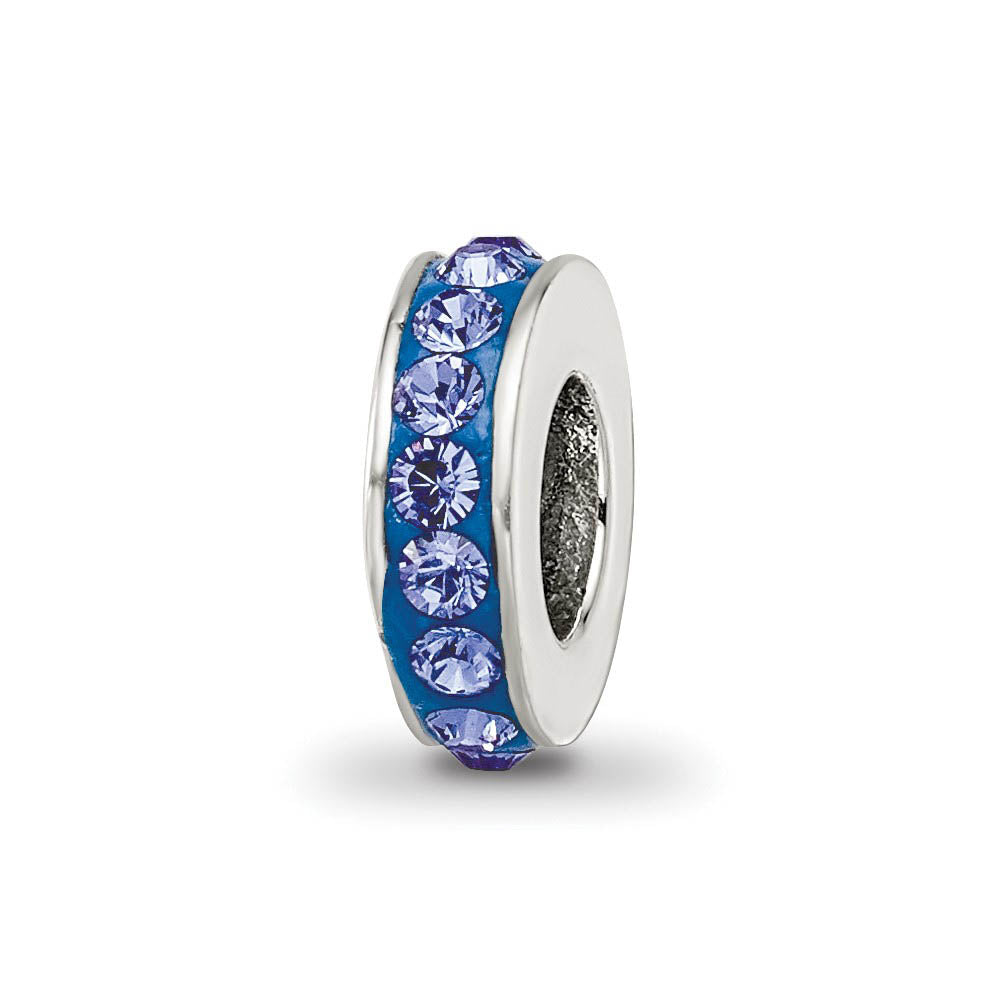 Sterling Silver with Blue Crystals Sept Single Row Bead Charm, Item B10000 by The Black Bow Jewelry Co.