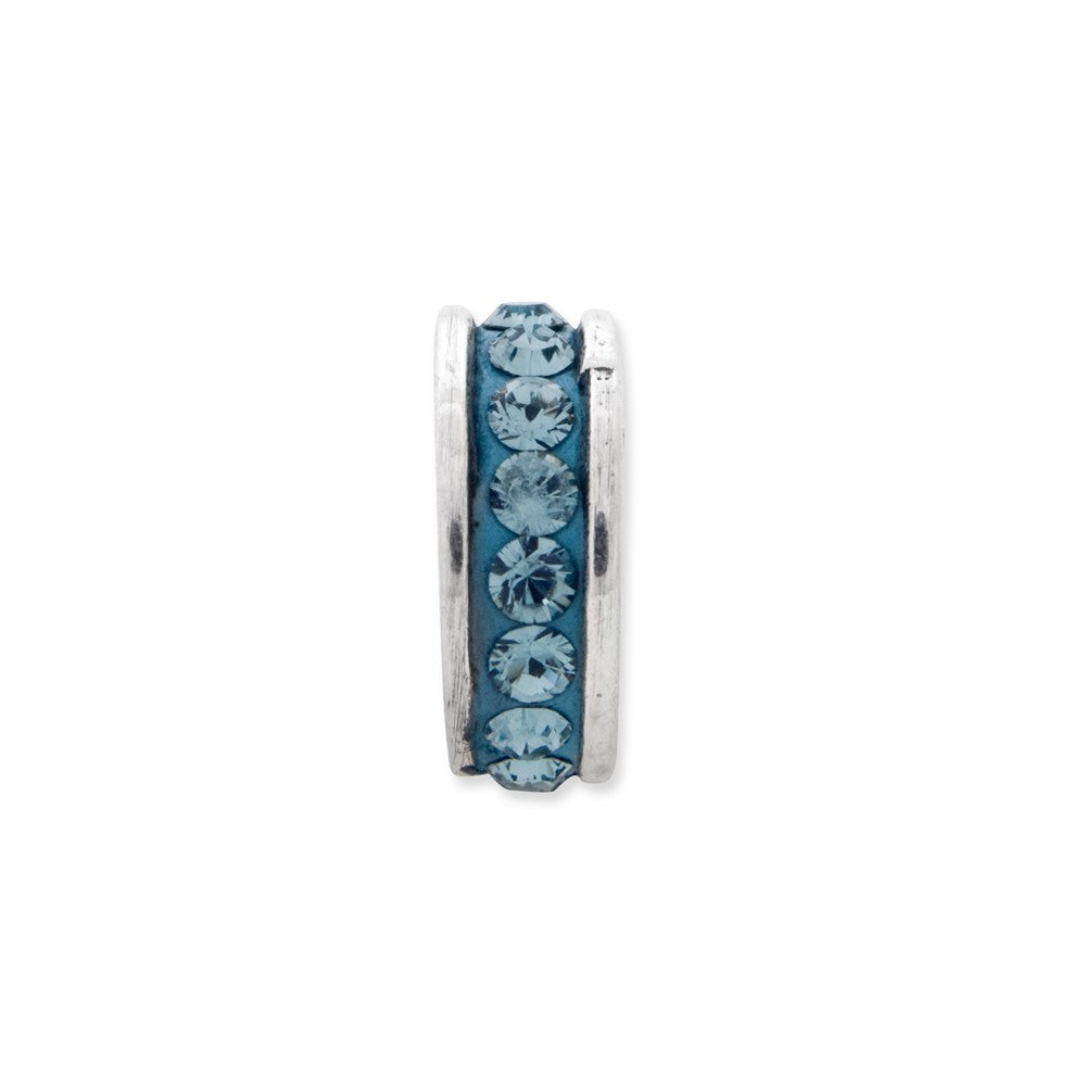 Alternate view of the Sterling Silver with Pale Blue Crystals December Single Row Bead Charm by The Black Bow Jewelry Co.