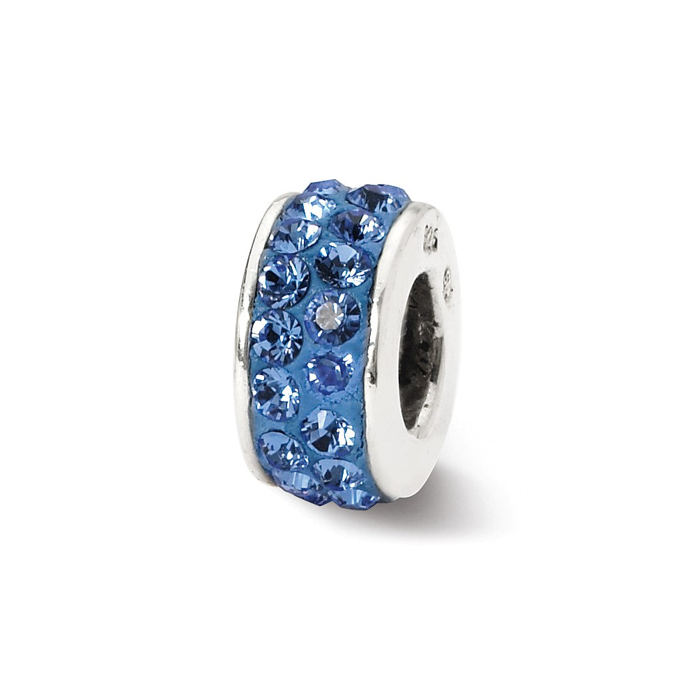 Sterling Silver with Blue Crystals Sept Double Row Bead Charm, Item B10012 by The Black Bow Jewelry Co.