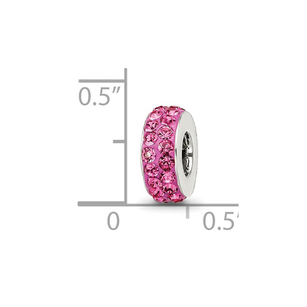 Alternate view of the Sterling Silver with Bright Pink Crystals Oct Double Row Bead Charm by The Black Bow Jewelry Co.