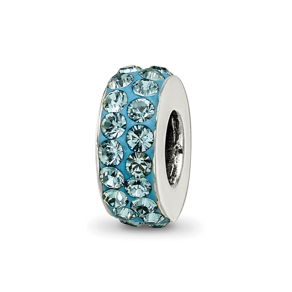 Sterling Silver with Pale Blue Crystals Dec Double Row Bead Charm, Item B10015 by The Black Bow Jewelry Co.