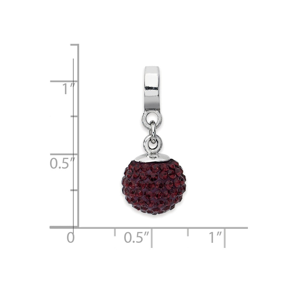 Alternate view of the Sterling Silver with Red Crystals Jan Ball Dangle Bead Charm by The Black Bow Jewelry Co.