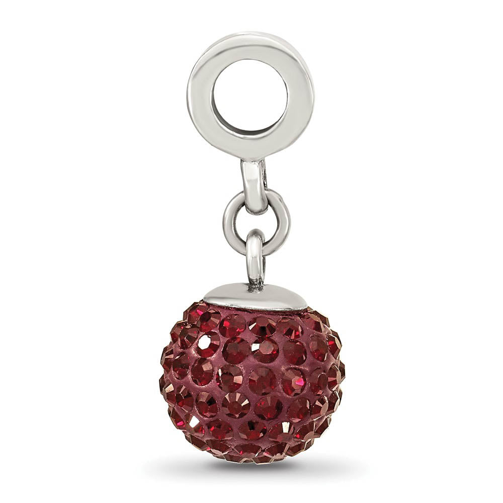 Alternate view of the Sterling Silver with Red Crystals Jan Ball Dangle Bead Charm by The Black Bow Jewelry Co.