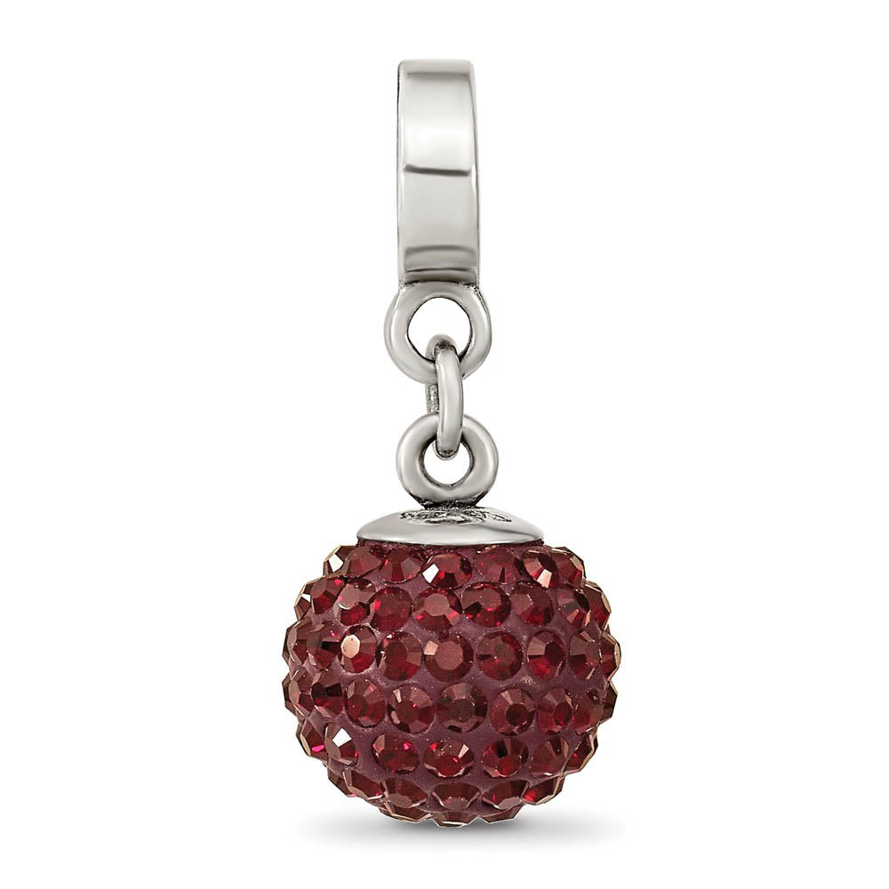 Alternate view of the Sterling Silver with Red Crystals Jan Ball Dangle Bead Charm by The Black Bow Jewelry Co.