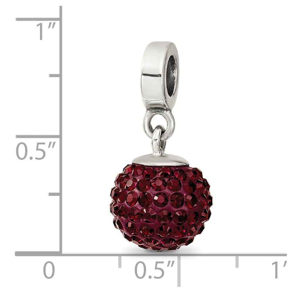 Alternate view of the Sterling Silver with Red Crystals Jan Ball Dangle Bead Charm by The Black Bow Jewelry Co.