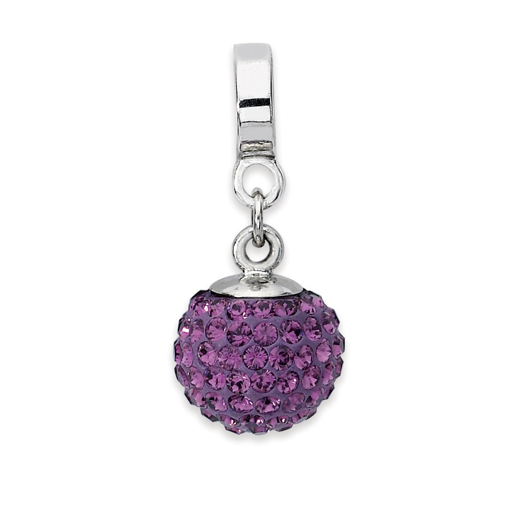 Sterling Silver with Purple Crystals Feb Ball Dangle Bead Charm, Item B10017 by The Black Bow Jewelry Co.