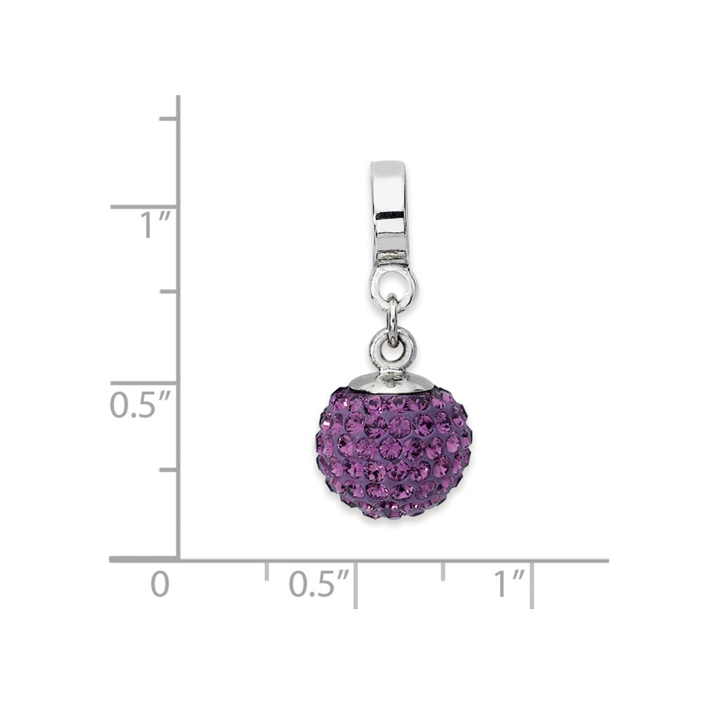 Alternate view of the Sterling Silver with Purple Crystals Feb Ball Dangle Bead Charm by The Black Bow Jewelry Co.