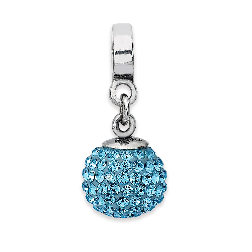 Sterling Silver with Light Blue Crystals Mar Ball Dangle Bead Charm, Item B10018 by The Black Bow Jewelry Co.
