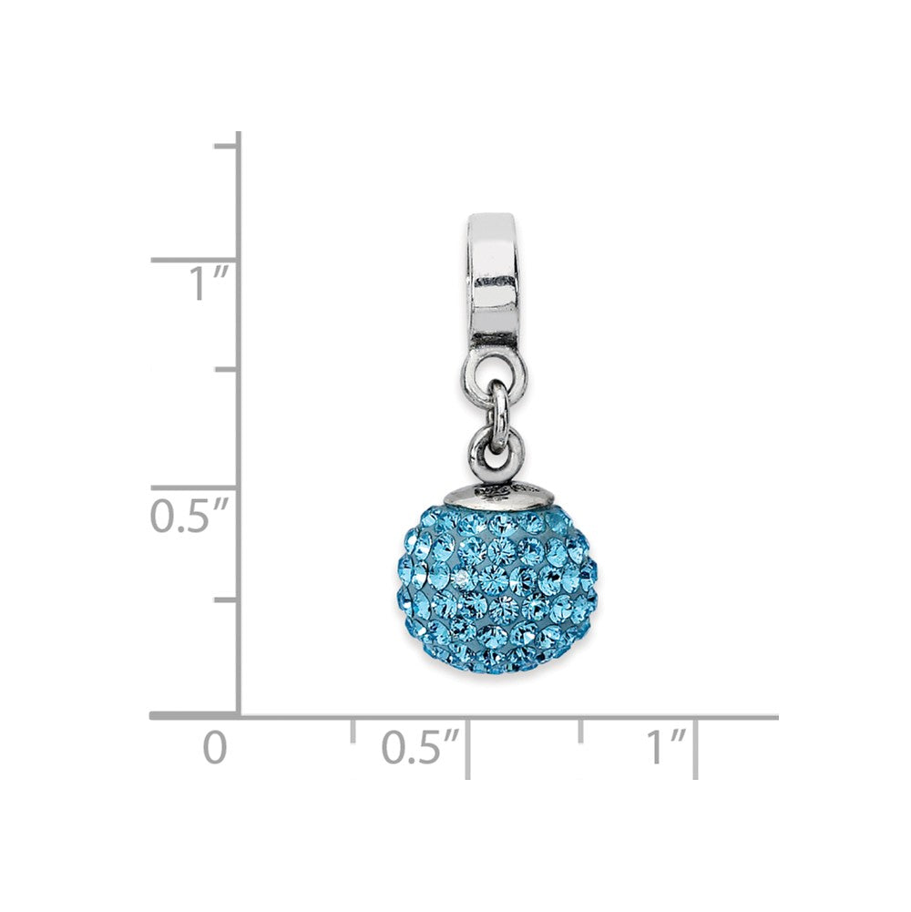 Alternate view of the Sterling Silver with Light Blue Crystals Mar Ball Dangle Bead Charm by The Black Bow Jewelry Co.