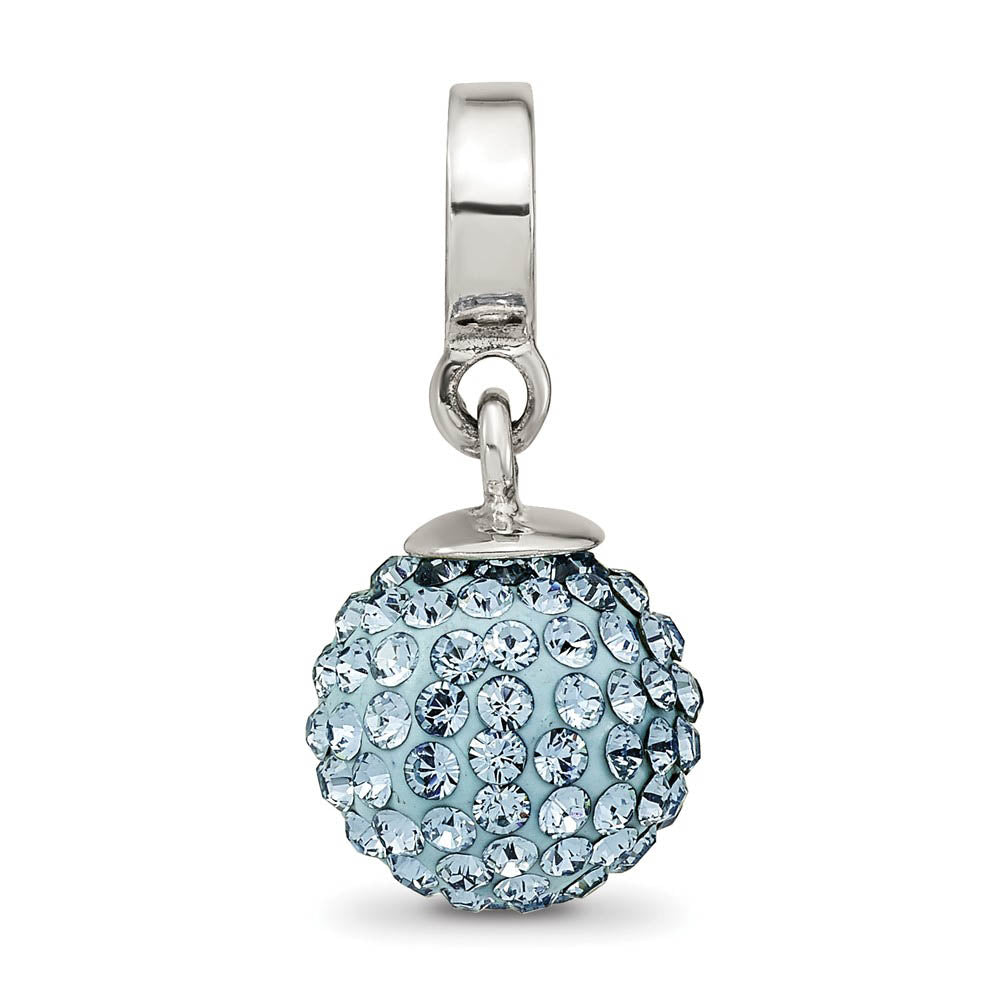Alternate view of the Sterling Silver with Light Blue Crystals Mar Ball Dangle Bead Charm by The Black Bow Jewelry Co.