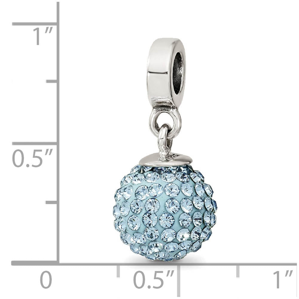 Alternate view of the Sterling Silver with Light Blue Crystals Mar Ball Dangle Bead Charm by The Black Bow Jewelry Co.
