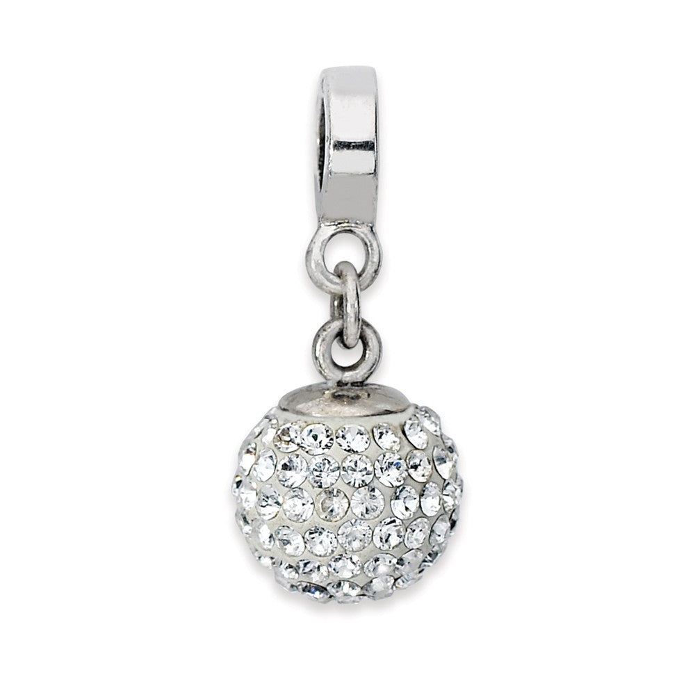 Sterling Silver with White Crystals Apr Ball Dangle Bead Charm, Item B10019 by The Black Bow Jewelry Co.