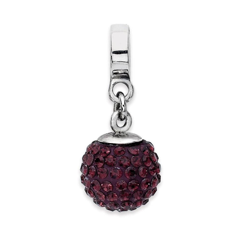 Sterling Silver with Red Raspberry Crystals Jun Ball Dangle Bead Charm, Item B10021 by The Black Bow Jewelry Co.