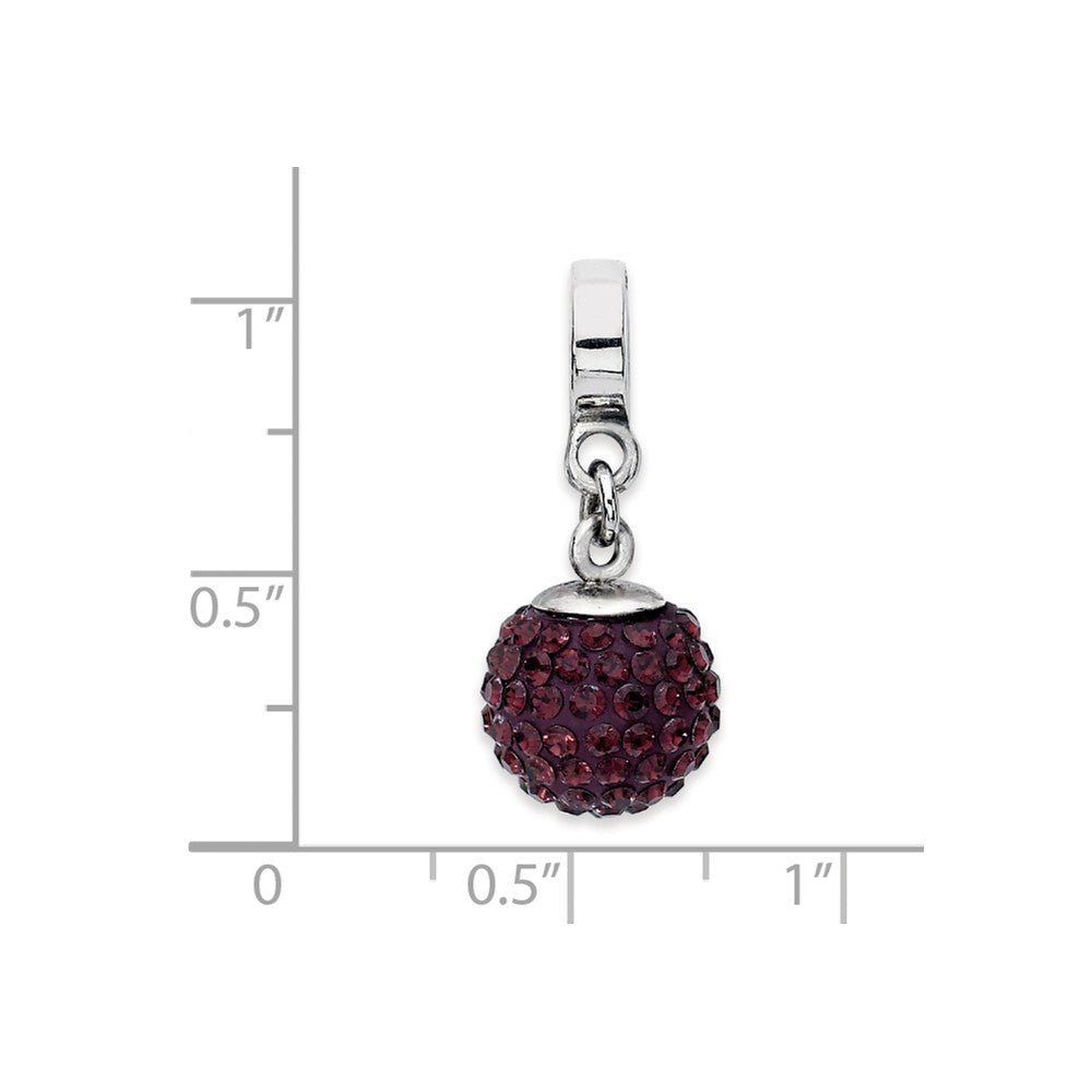 Alternate view of the Sterling Silver with Red Raspberry Crystals Jun Ball Dangle Bead Charm by The Black Bow Jewelry Co.