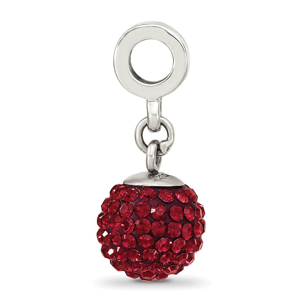 Alternate view of the Sterling Silver with Red Raspberry Crystals Jun Ball Dangle Bead Charm by The Black Bow Jewelry Co.