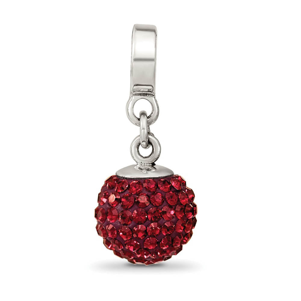 Alternate view of the Sterling Silver with Red Raspberry Crystals Jun Ball Dangle Bead Charm by The Black Bow Jewelry Co.