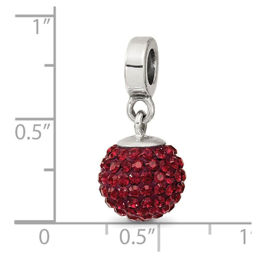 Alternate view of the Sterling Silver with Red Raspberry Crystals Jun Ball Dangle Bead Charm by The Black Bow Jewelry Co.