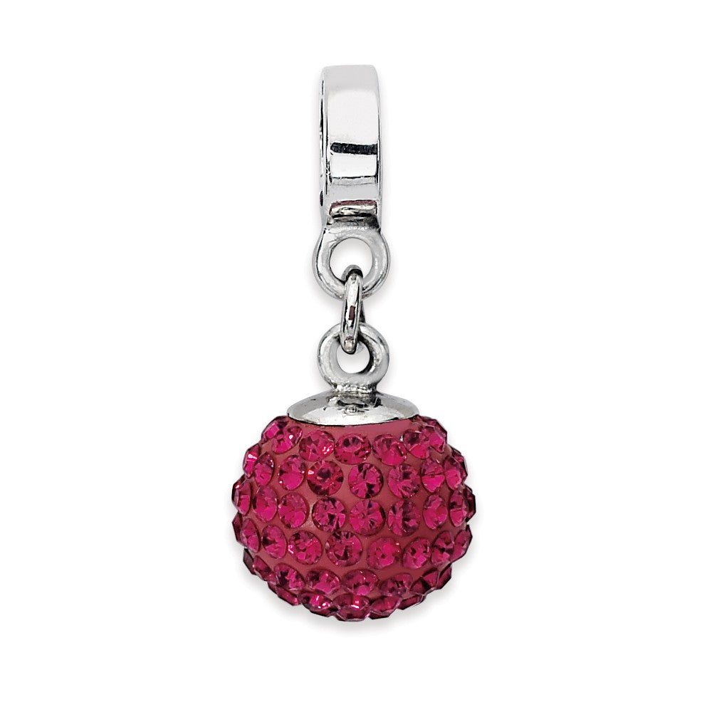 Sterling Silver with Dark Pink Crystals Jul Ball Dangle Bead Charm, Item B10022 by The Black Bow Jewelry Co.