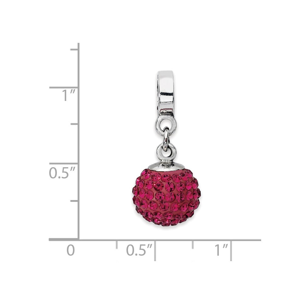 Alternate view of the Sterling Silver with Dark Pink Crystals Jul Ball Dangle Bead Charm by The Black Bow Jewelry Co.