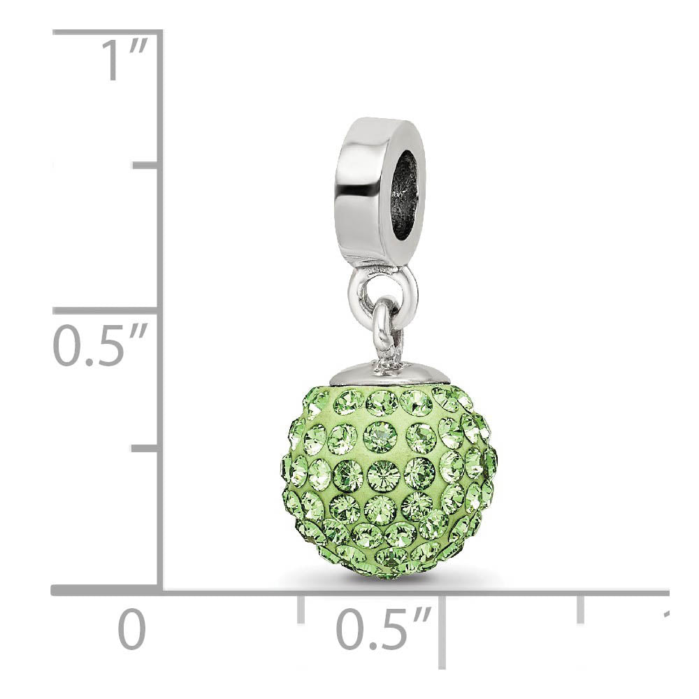 Alternate view of the Sterling Silver with Green-Yellow Crystals Aug Ball Dangle Bead Charm by The Black Bow Jewelry Co.