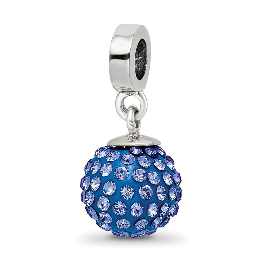 Sterling Silver with Blue Crystals Sept Ball Dangle Bead Charm, Item B10024 by The Black Bow Jewelry Co.