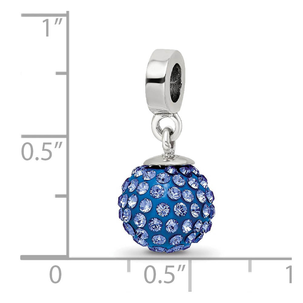 Alternate view of the Sterling Silver with Blue Crystals Sept Ball Dangle Bead Charm by The Black Bow Jewelry Co.