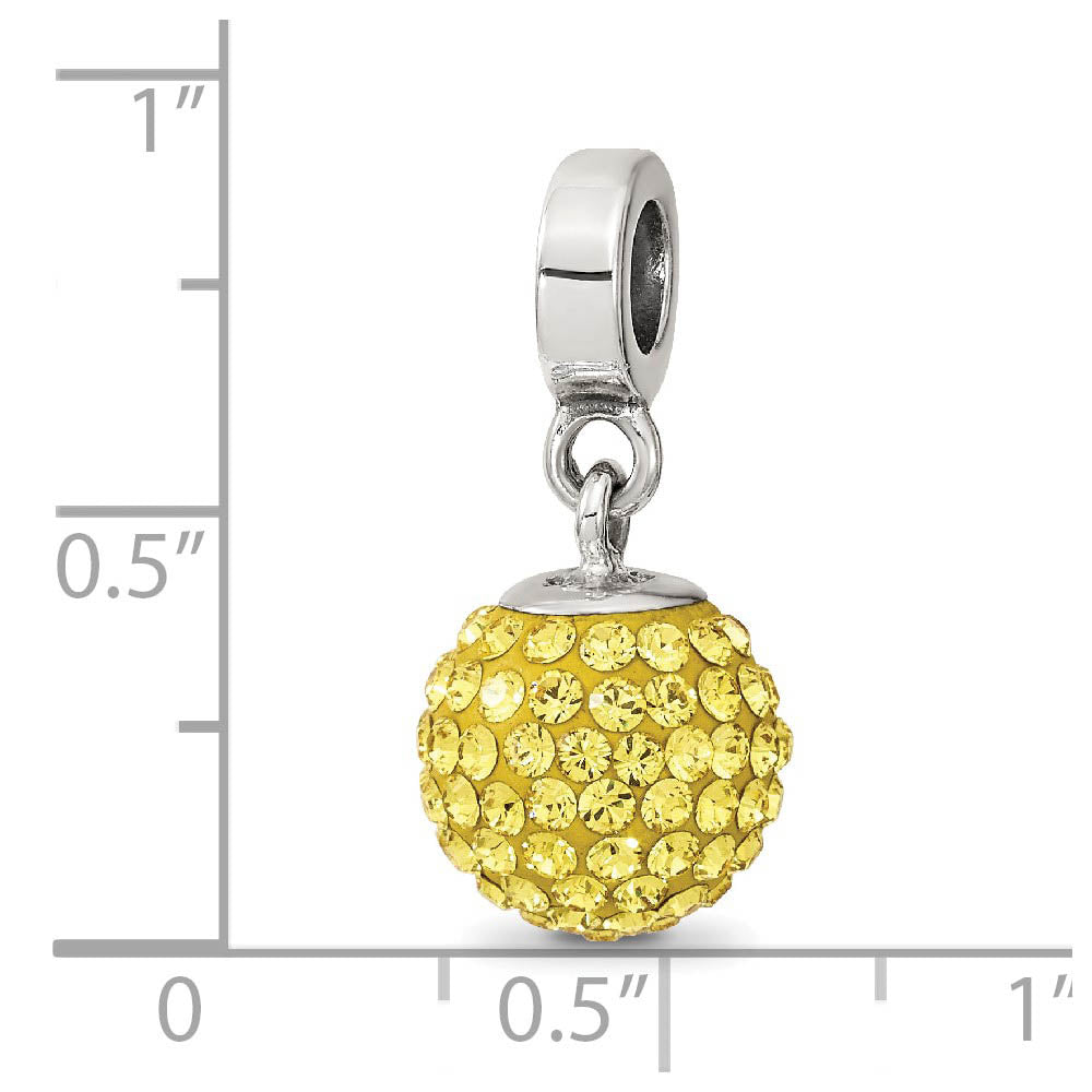 Alternate view of the Sterling Silver with Yellow Crystals Nov Ball Dangle Bead Charm by The Black Bow Jewelry Co.