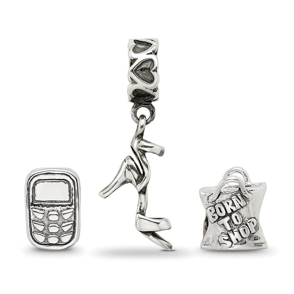 Alternate view of the Sterling Silver Stylish Girl Bead Charm Set of 3 by The Black Bow Jewelry Co.
