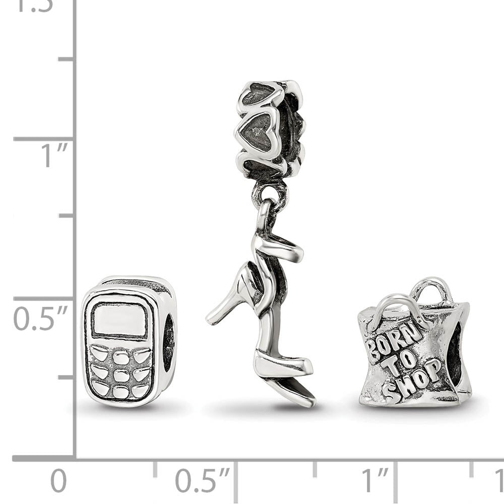 Alternate view of the Sterling Silver Stylish Girl Bead Charm Set of 3 by The Black Bow Jewelry Co.