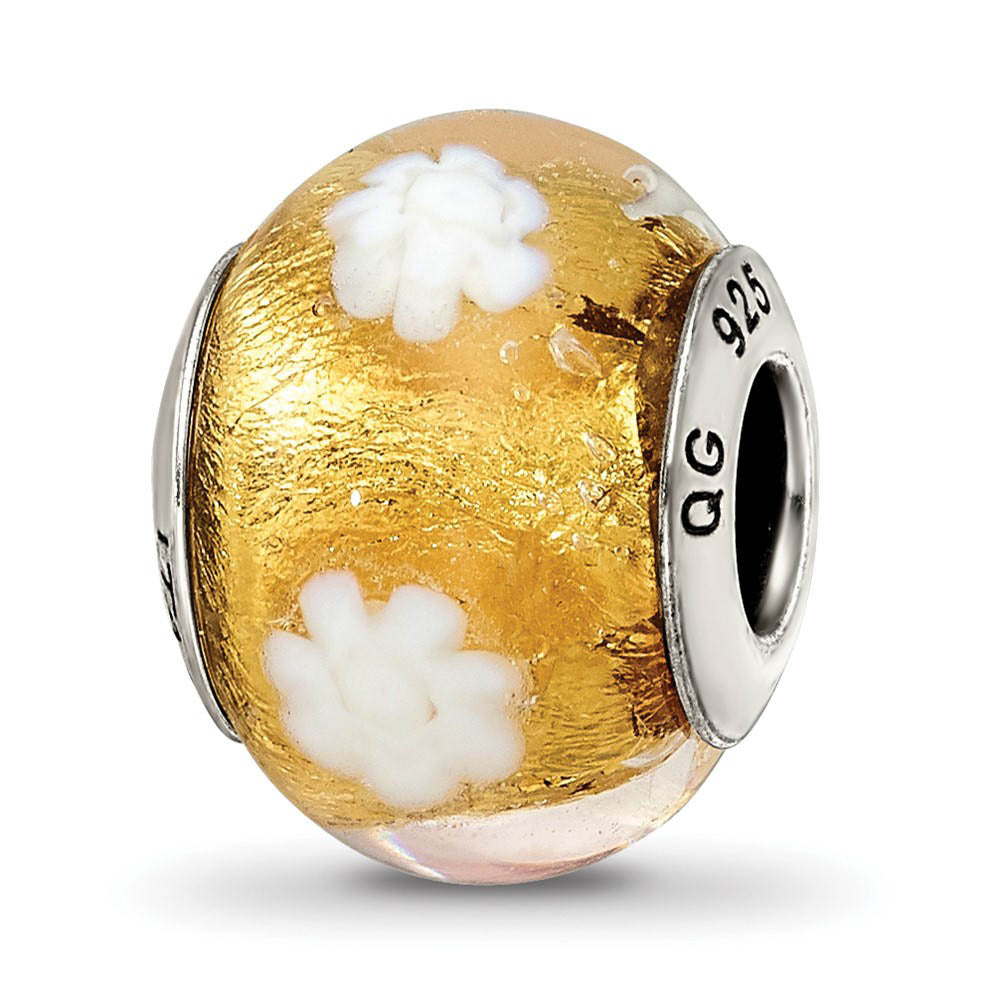 Alternate view of the Golden/White Flower Murano Glass & Sterling Silver Bead Charm, 14mm by The Black Bow Jewelry Co.