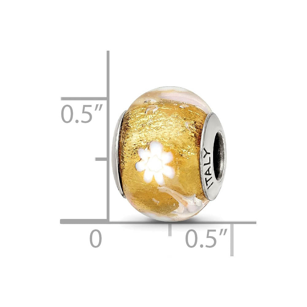 Alternate view of the Golden/White Flower Murano Glass & Sterling Silver Bead Charm, 14mm by The Black Bow Jewelry Co.