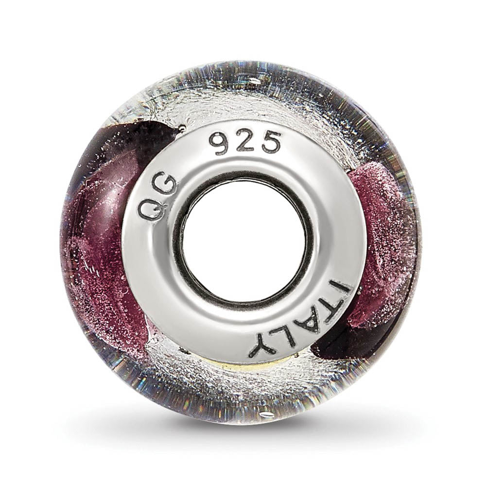 Alternate view of the White/Lavender/Black Murano Glass & Sterling Silver Bead Charm, 14mm by The Black Bow Jewelry Co.